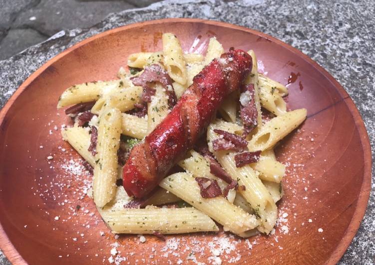 Penne Aglio Olio with Smoked Beef and Sausage