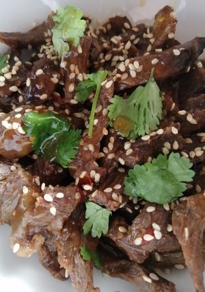 Una foto de Ternera con naranja y chile