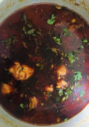 A picture of Telangana spicy kodi kura.