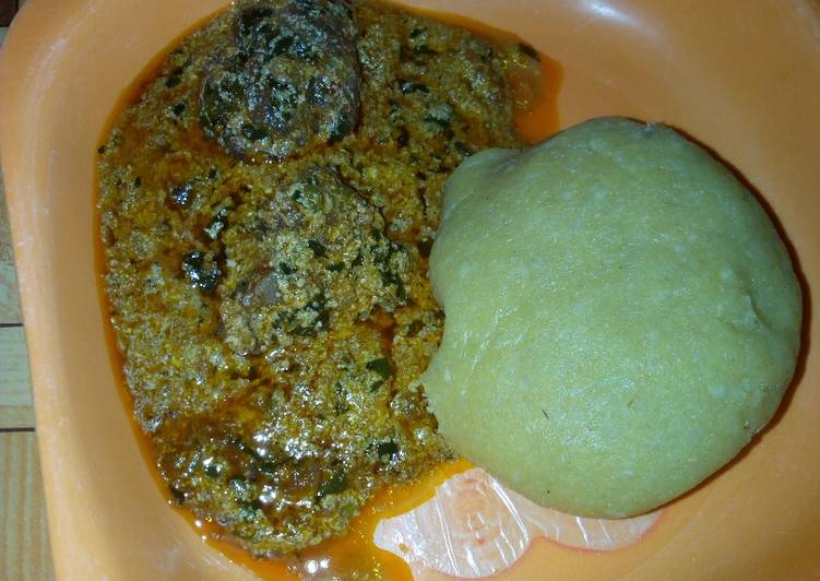 unique Eba and egussi soup with meat Recipe | Easy to make Eba and egussi soup with meat Favorite