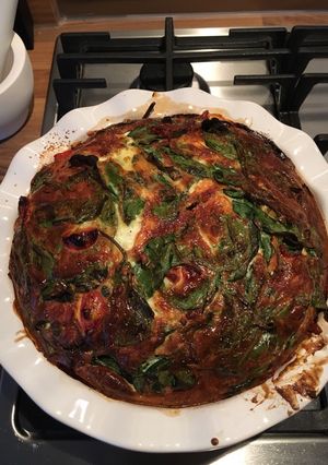 A picture of Salmon baked eggs.