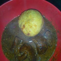 Cabbage swallow with ogbono soup A picture of Cabbage swallow with ogbono soup.