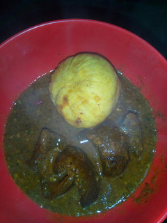 A picture of Cabbage swallow with ogbono soup.