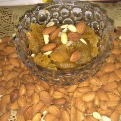 A picture of Indian traditional Besan almond halwa.