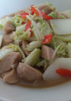 Foto resep Sawi putih + bakso saus tiram