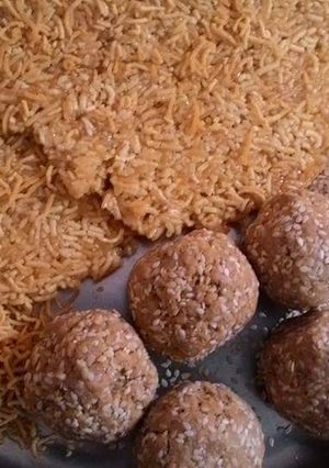 A picture of Salty Namkeen patti with Til Ladoo.