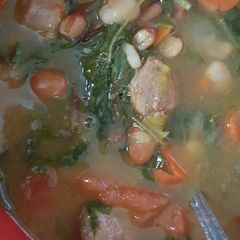 A picture of Kale, White bean, Italian sausage soup.