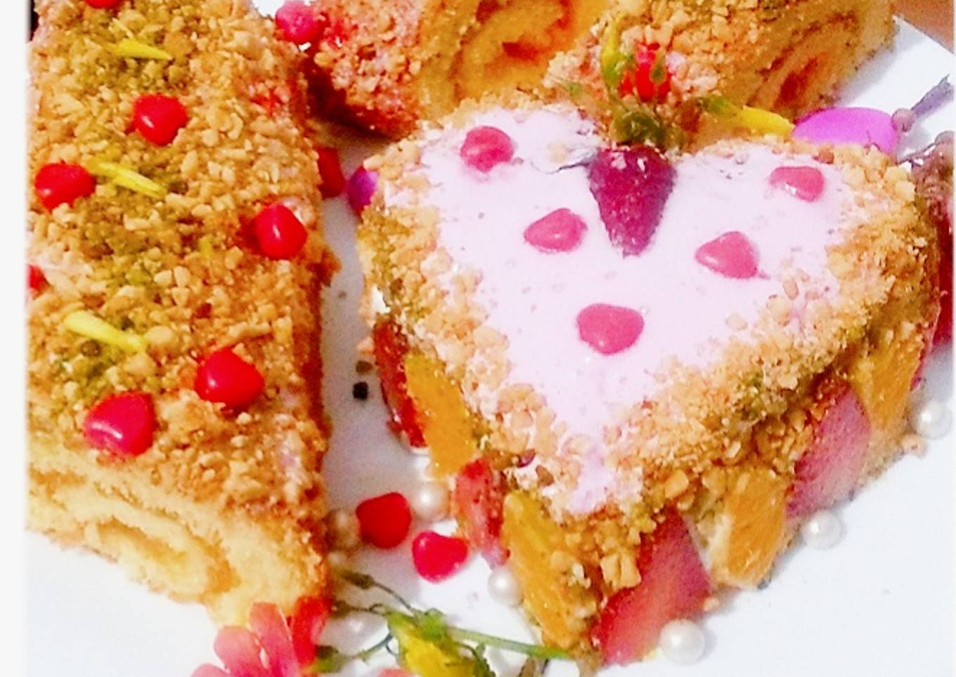 Roulé aux bonbons et un kake a la crème aux fruit