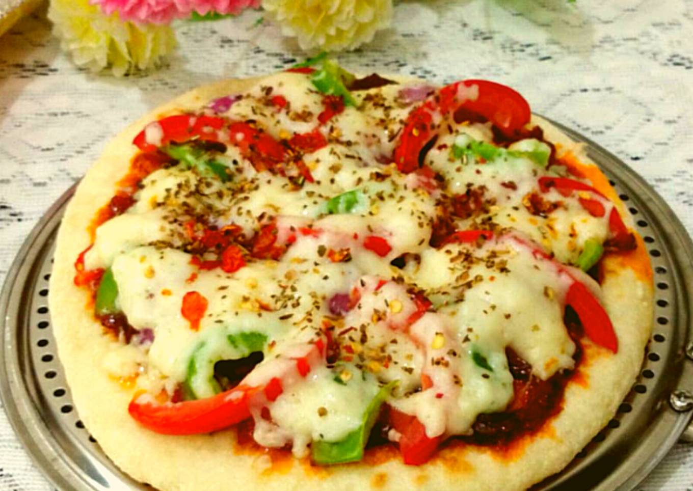 Pan Pizza with paneer stuffing without yeast