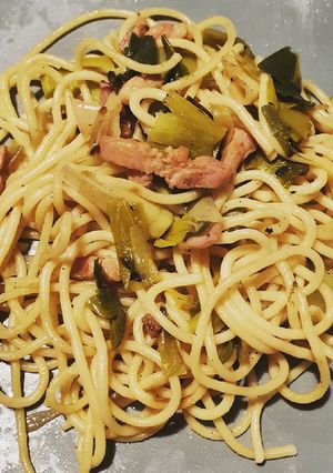 Une photo de Pâtes carbo poireaux