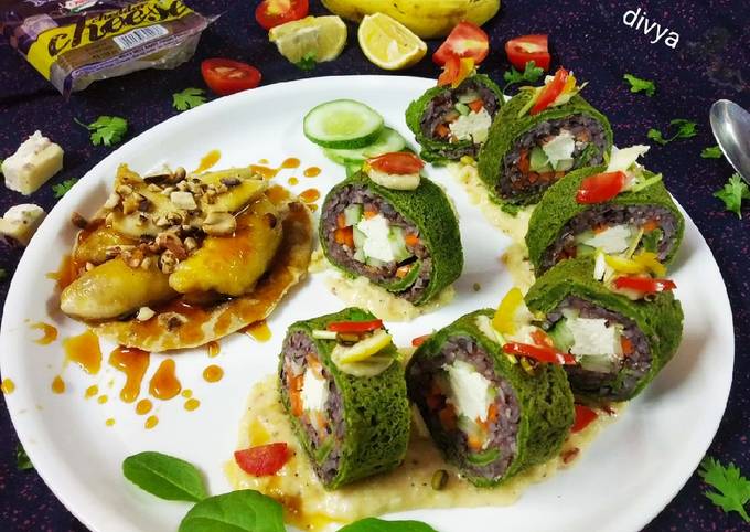 Step-by-Step Guide to Make Gordon Ramsay Futomaki Black Rice Paneer Sushi role with Caramelized Banana