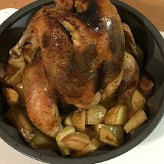 A picture of Bundt pan chicken rotisserie.