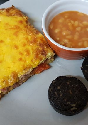 A picture of My Bacon, onion, Tomato & Cheese Omelette.