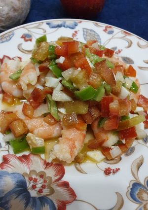 Una foto de Gambas con pimientos