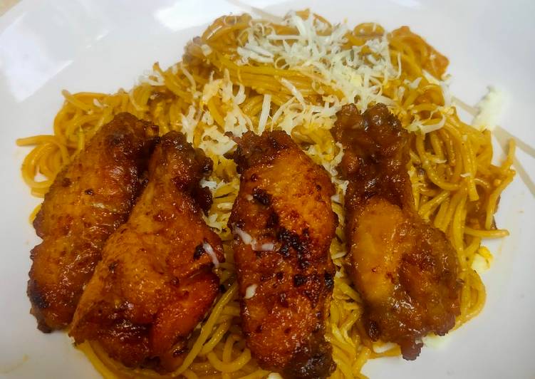Cara meramu Spagheti with Chicken wings  Mudah