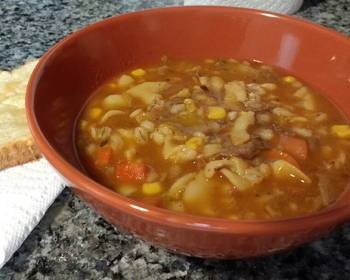 Update, Serving Recipe Beef  Barley Noodle Soup made with rib roast leftovers Delicious