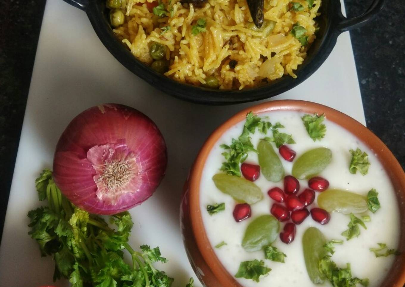 Veg Pulav with Fruit Raita