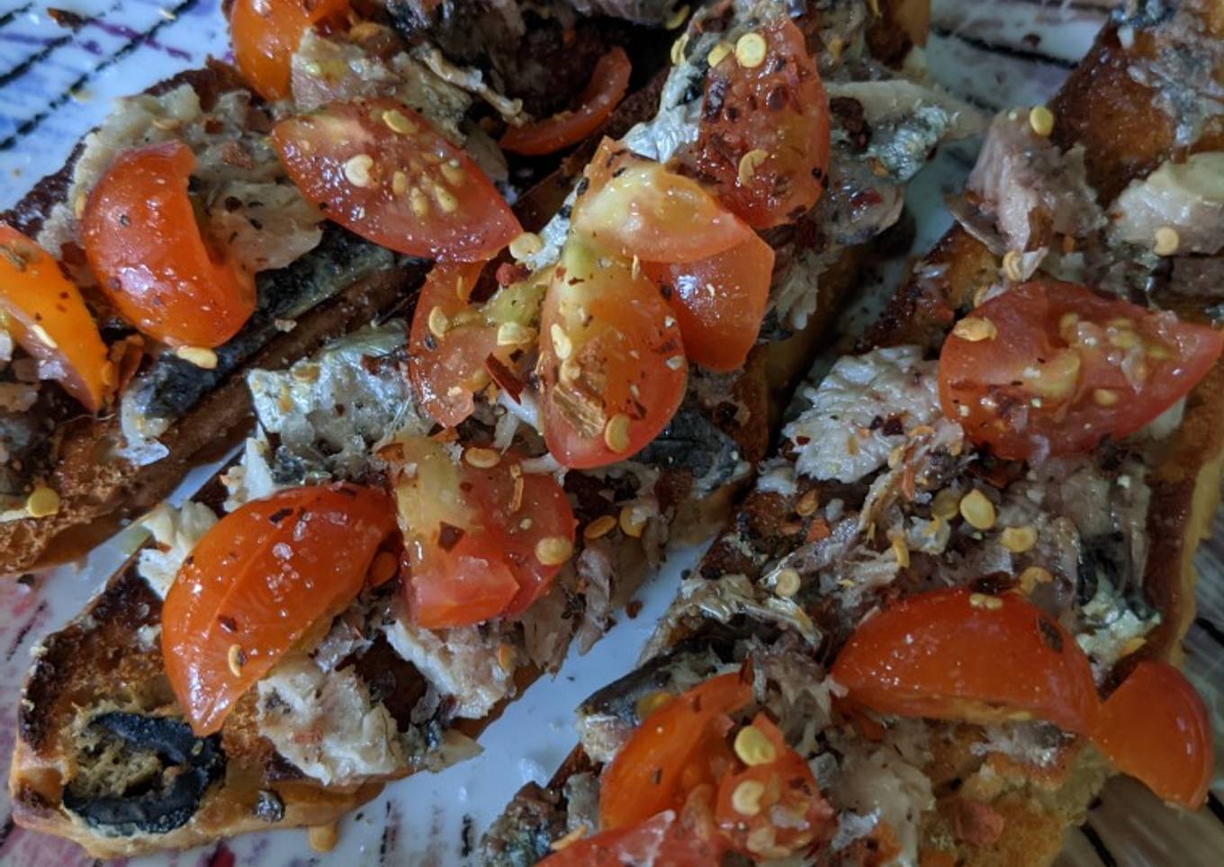 Mackerel tomato and chilli toast