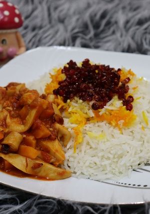 عکسی از دستور زرشک پلو گیاهی (قارچ صدفی)