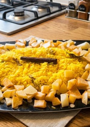 صورة لوصفة بطاطس بالرز البسمتي وقطع اللحم
