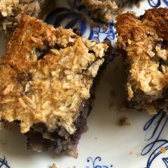 A picture of Berry and coconut squares - with a vegan option.