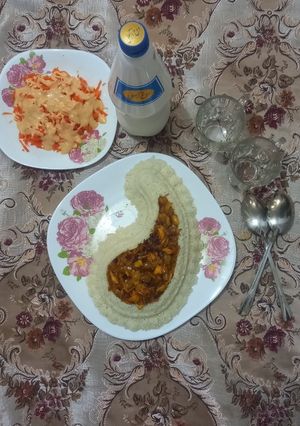 عکسی از دستور برنج با مرغ ریش شده