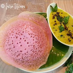A picture of Beetroot Appam & Potato Stew.