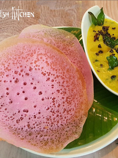 A picture of Beetroot Appam & Potato Stew.