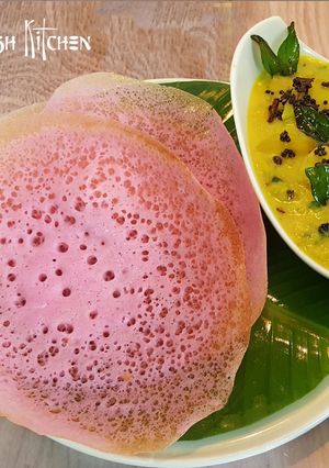 A picture of Beetroot Appam & Potato Stew.