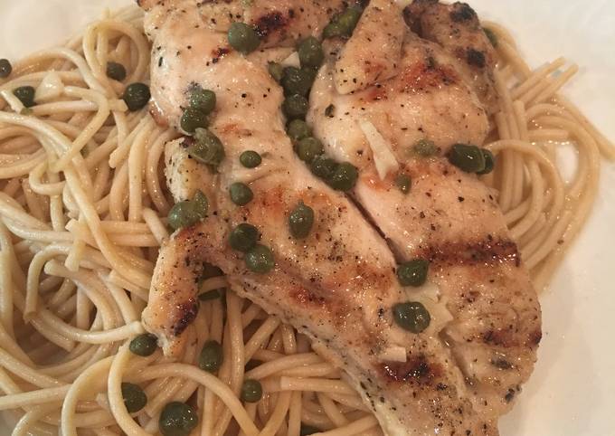 Simple Way to Make Homemade Lemon Chicken with Capers on Wheat Pasta