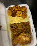 Stir fry Noodles,omelette egg,plantain and chicken