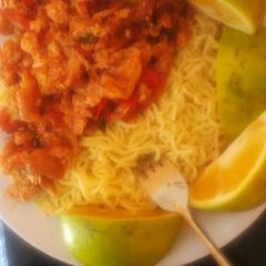 A picture of Fried eggs and indomie# marathon recipe.