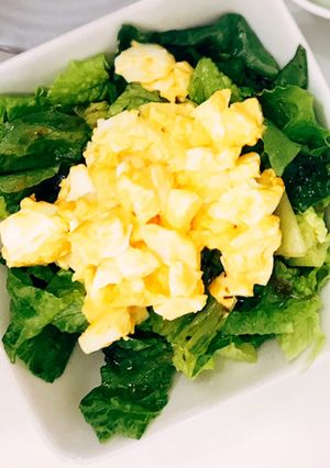 A picture of Romaine Lettuce with Egg Salad.