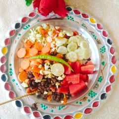 Kala chana with vegetable fruit chaat (Black chickpeas for protein packed Breakfast) A picture of Kala chana with vegetable fruit chaat (Black chickpeas for protein packed Breakfast).