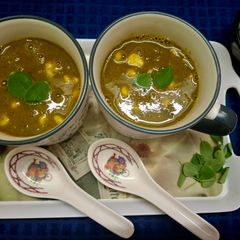 A picture of Drumstick or Moringa Leaves and Sweet Corn Soup.