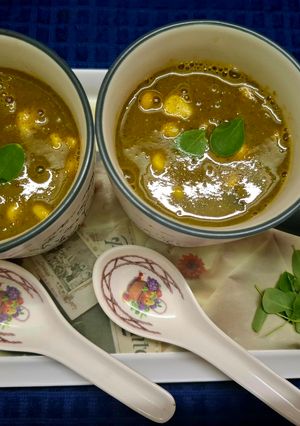 A picture of Drumstick or Moringa Leaves and Sweet Corn Soup.