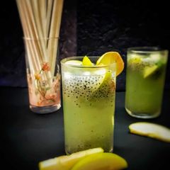 A picture of Green Apple and Sabja Seed Mojito.