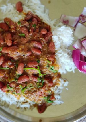 A picture of Rajma chawal - traditional method.