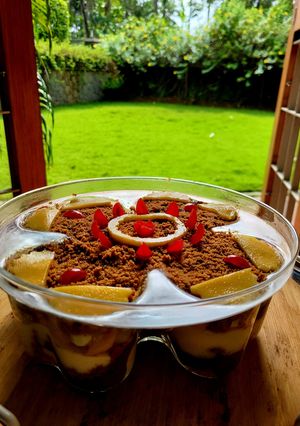 A picture of Mango 🥭 Biscuit Custard pudding.