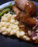 Staffordshire Pork & Leek Sausages with Mustard Mash and the best Red Wine & Onion Gravy