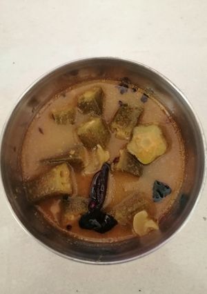 A picture of Bhindi rasam (bendakaaya pulusu).