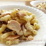 Olivia♥鮭魚菇菇白醬義大利麵