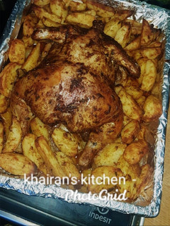 A picture of Chicken Roti and potatoes.