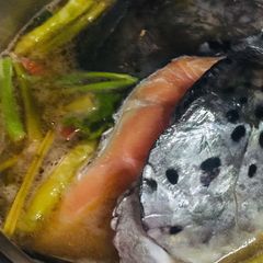 A picture of Salmon & Kang Kong in Tamarind Broth : Filipino Fish Sinigang > Savoury Sour Soup vs Tom Yum.