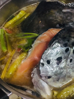A picture of Salmon & Kang Kong in Tamarind Broth : Filipino Fish Sinigang > Savoury Sour Soup vs Tom Yum.