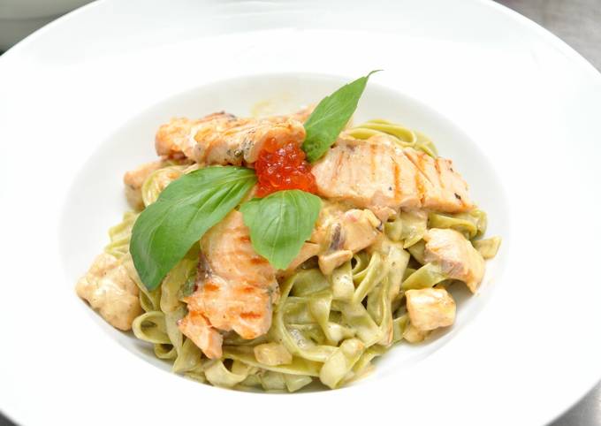 Italyanskaya Pasta Fetuchini S Lososem I Shpinatom V Slivochnom Souse Poshagovyj Recept S Foto Avtor Recepta Liza Kozhahmetova Cookpad