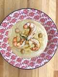 Crema di ceci con gamberi piccanti