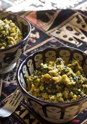 Foto principal de Bulgur con espinacas y queso de cabra