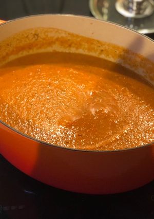 A picture of Italian tomato and vegetable soup 🍅.