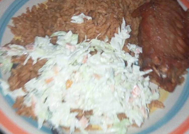 How to Prepare Homemade Jollof rice with salad and turkey